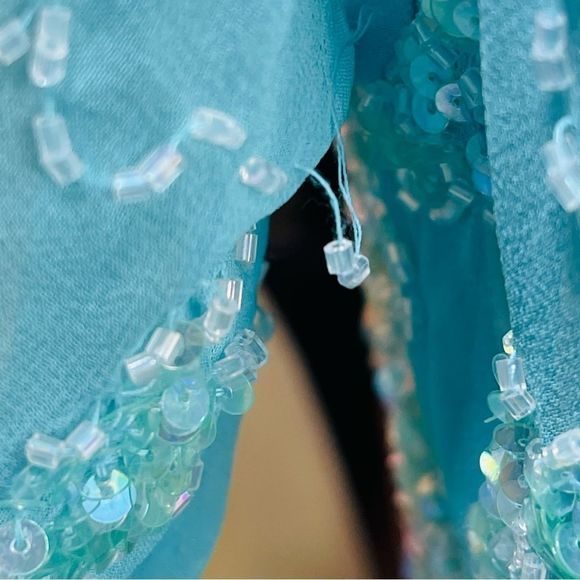 Vintage 70’s Light Blue 100% Silk Formal Dress 2 Piece Slip & Long Beade… - Picture 15 of 15